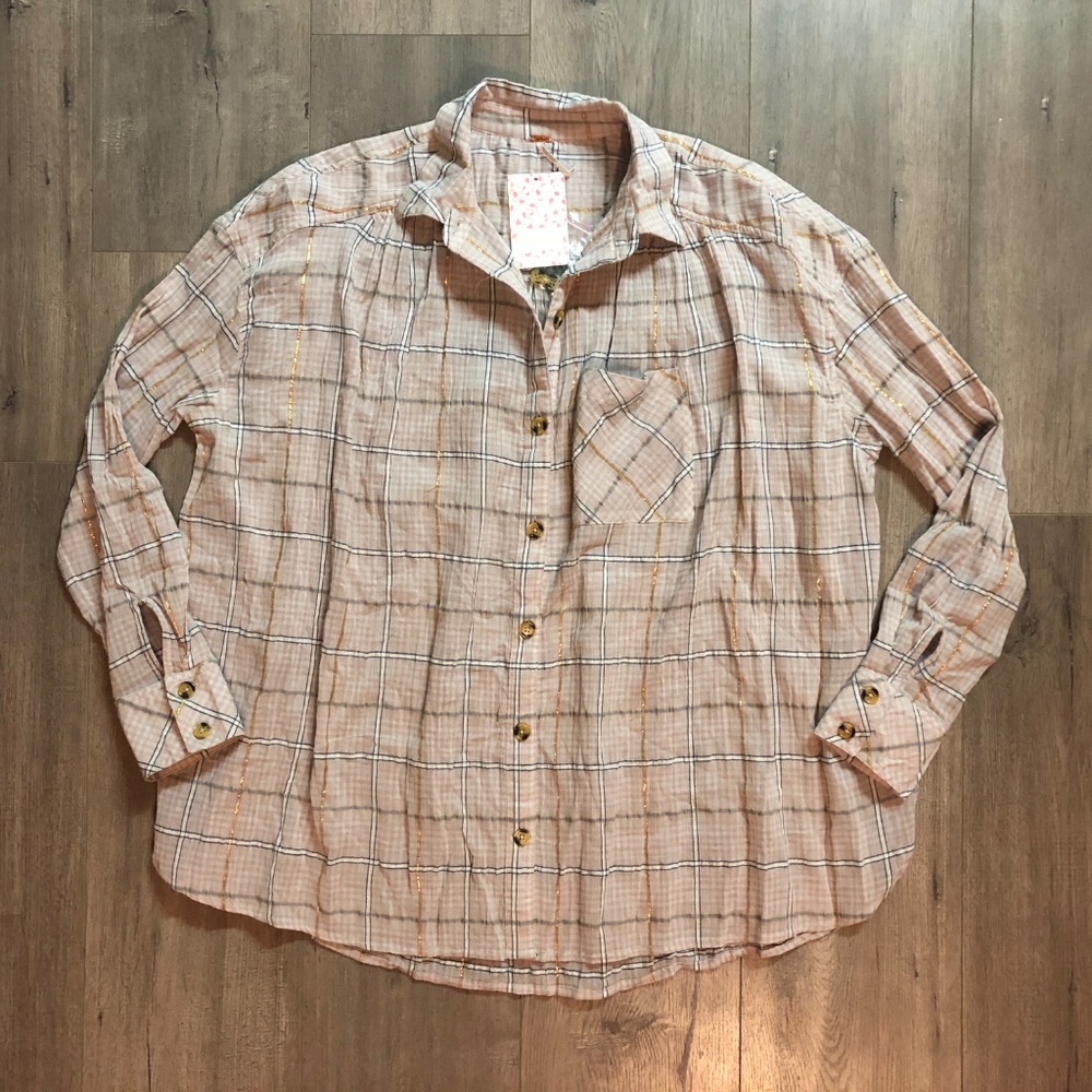 NWT Free People Break My Stripe Plaid Shirt Small - Picture 4 of 5